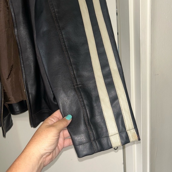 Men's Black Leather Jacket with Stripes - Picture 5 of 12
